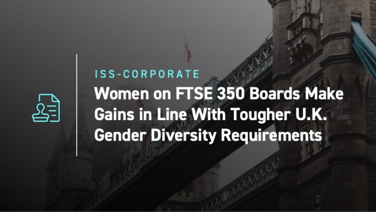 Women on FTSE 350 Boards Make Gains in Line With Tougher U.K. Gender Diversity Requirements